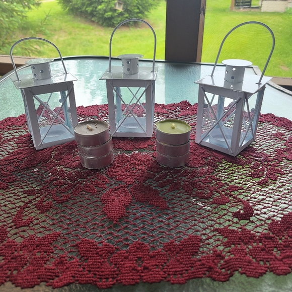 Brand new, set of 3 white tealight laterns incl. 6 tealights - Picture 1 of 2
